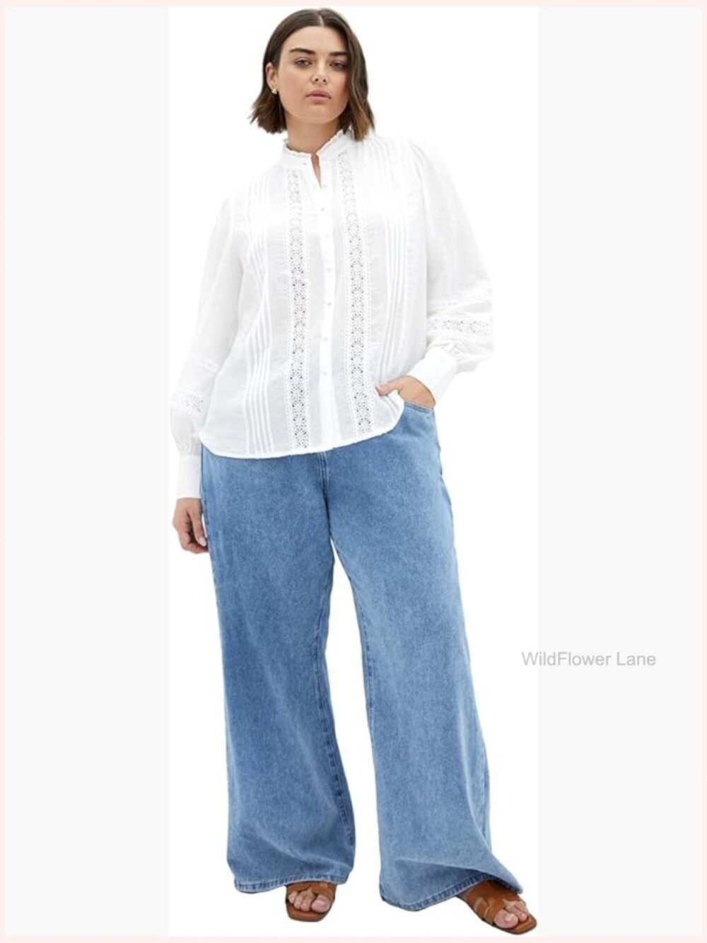 Plus Size Victorian Blouse with Embroidery - Regular Fit Long Sleeve Solid